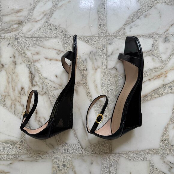 Stuart Weitzman Womens Nudist Curve Heel Black Patent Leather Wedge Size 6.5 NEW - Picture 7 of 9